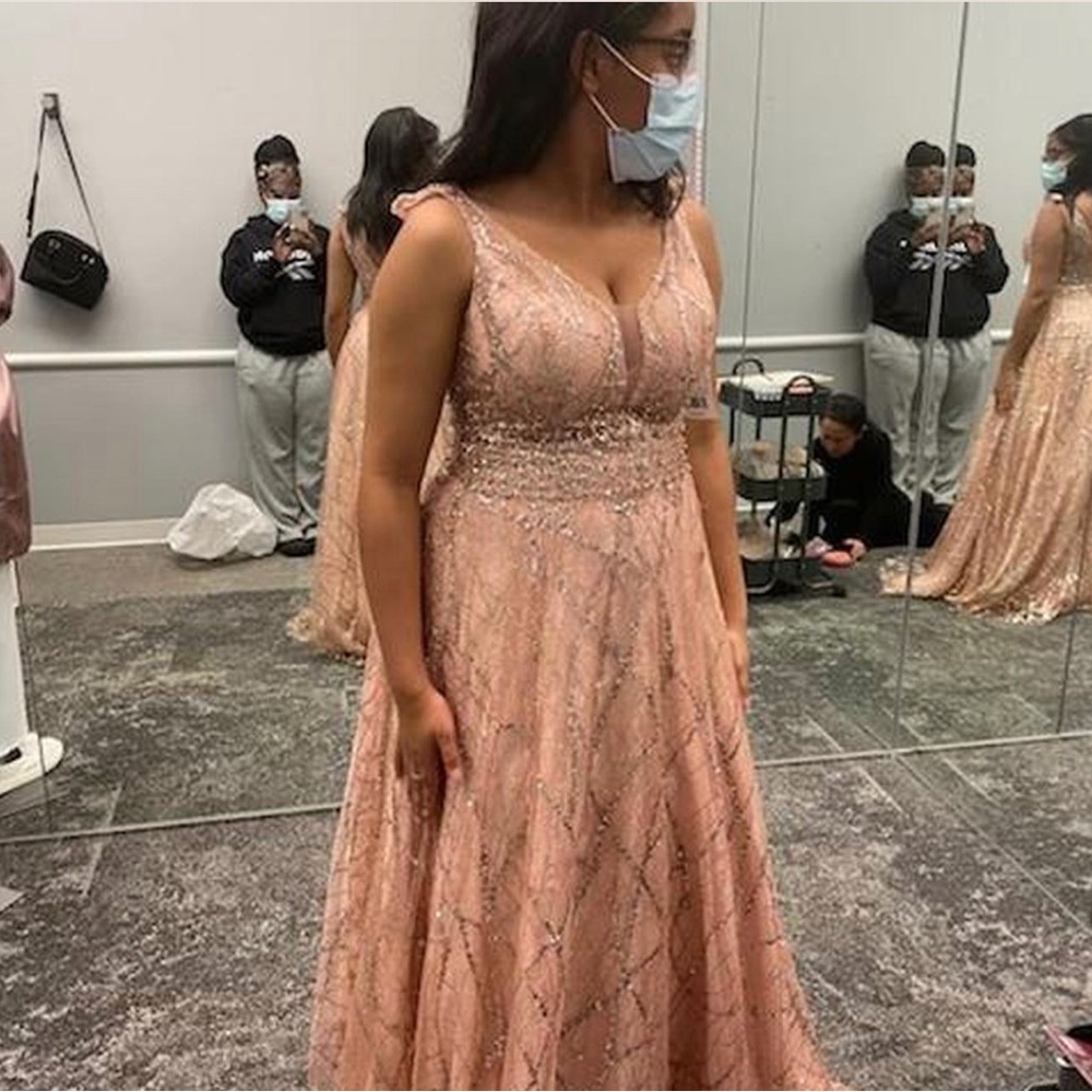 Davids bridal champagne prom dress